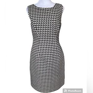 Trina Turk Houndstooth Tweed Black Cream Sheath Dress Size 2